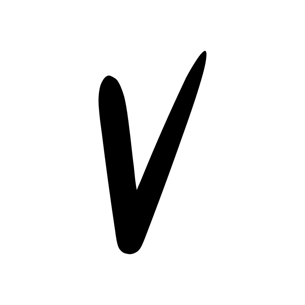 Black letter 'V' handwritten in cursive on a white background.